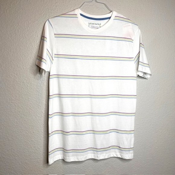 NEW Denim & Flower Men's Sz Medium Retro Stripe Crewneck 100% Cotton T-Shirt - Picture 1 of 11